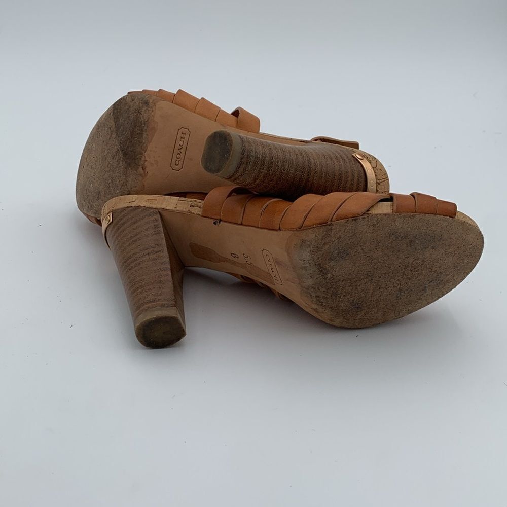 Coach brown leather basket weave heels stacked wooden heels women’s 5.5 B - Picture 10 of 12